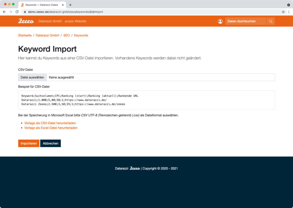 Zeeeo Keyword Import