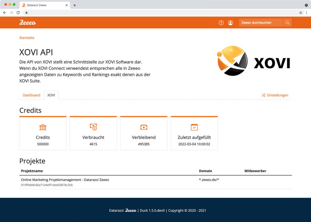 Xovi Dashboard Zeeeo